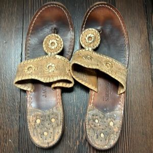 Jack Rogers Jacks Flat Sandal in Cork/Gold